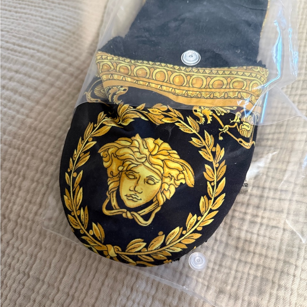 Versace Baroque Black and Gold Slippers